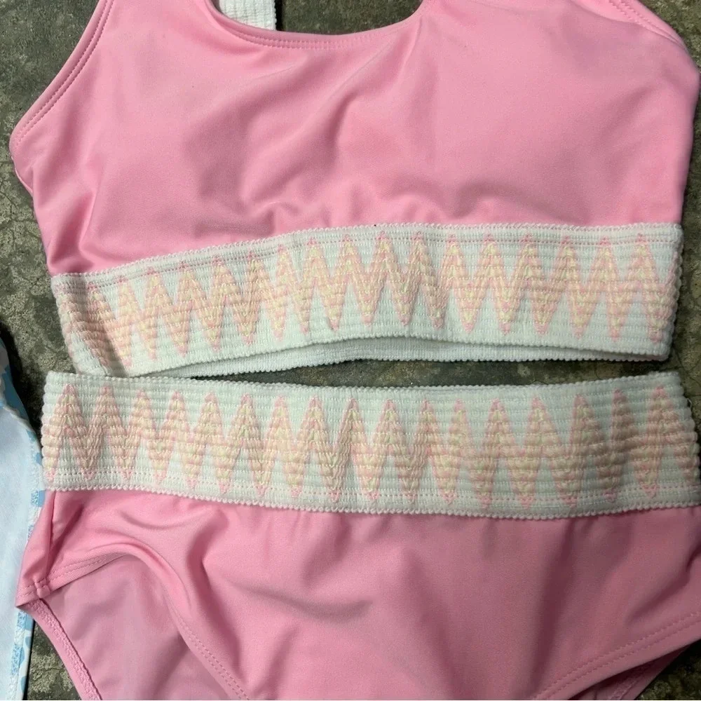 (LOT OF 2)‎ SHEIN Tween Girl Bikini Swimwear Sz 12-13Y Blue Leopard Pink Chevron